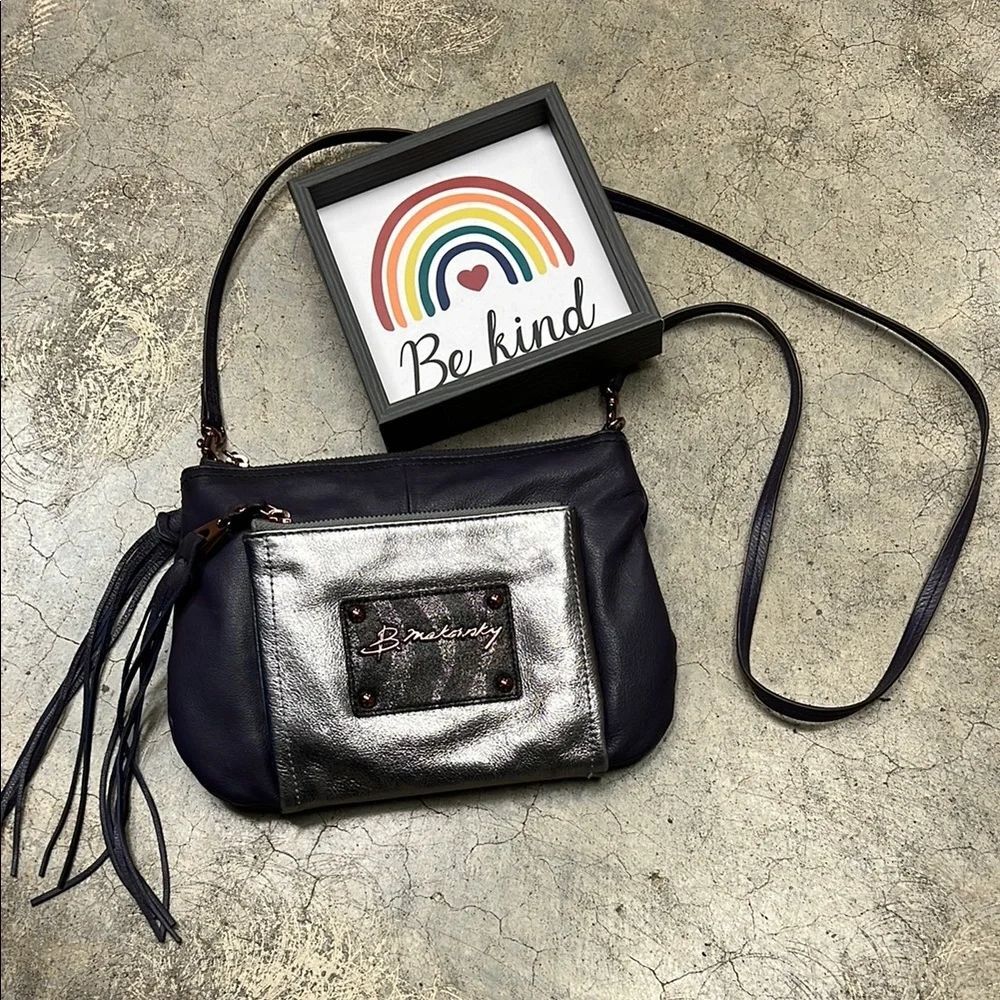 *B. Makowsky Silver and Purple Crossbody Bag